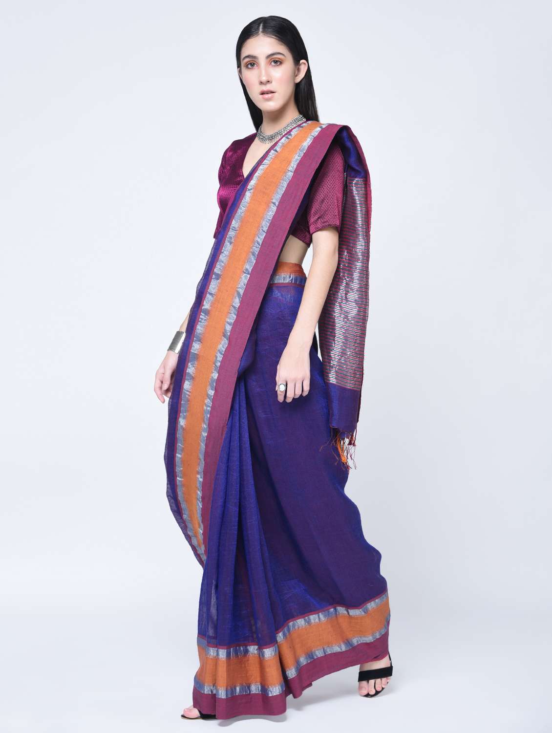 bengal handloom silk linen saree with blouse
