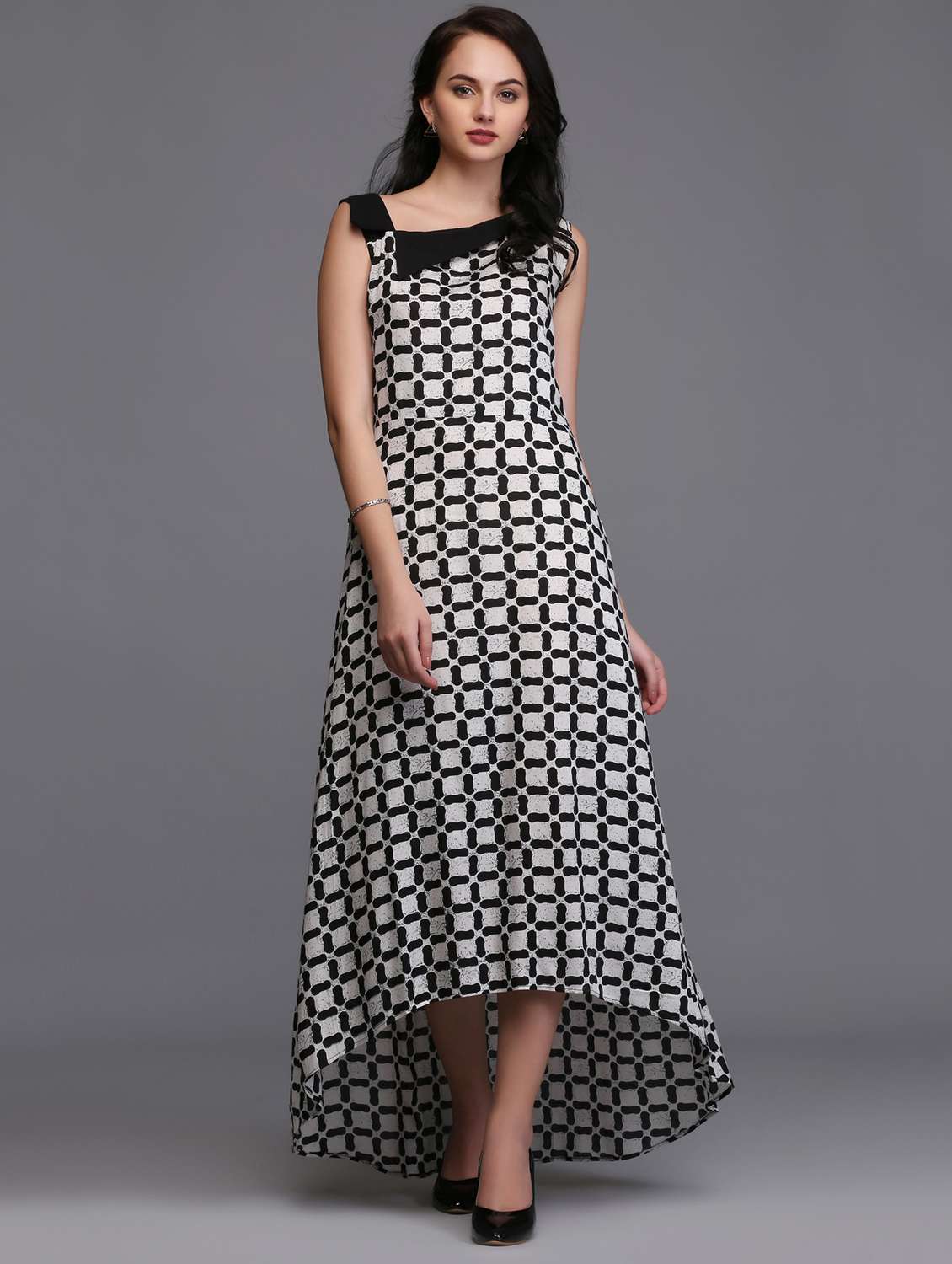 high-low printed maxi dress