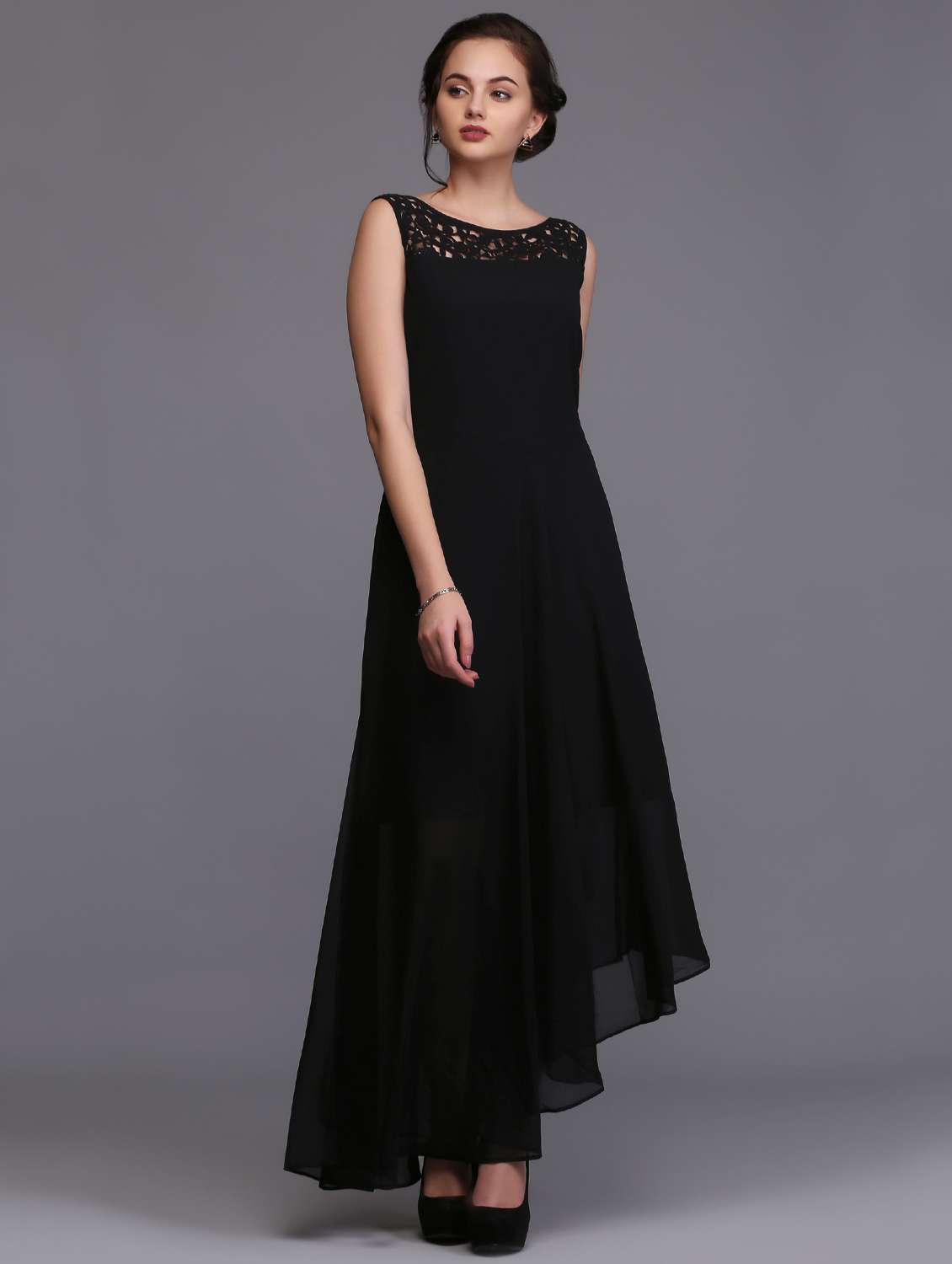 lace detail asymmetric maxi dress