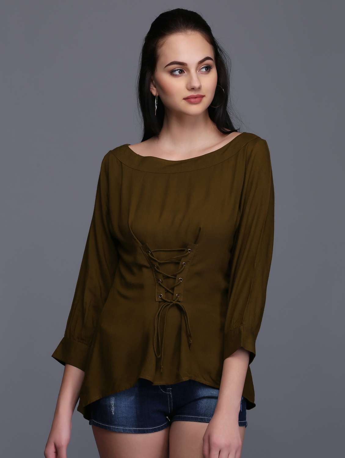 eyelet lace-up asymmetric corset top