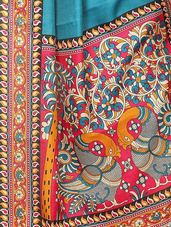 kalamkari printed border saree with blouse - 15449447 -  Standard Image - 3