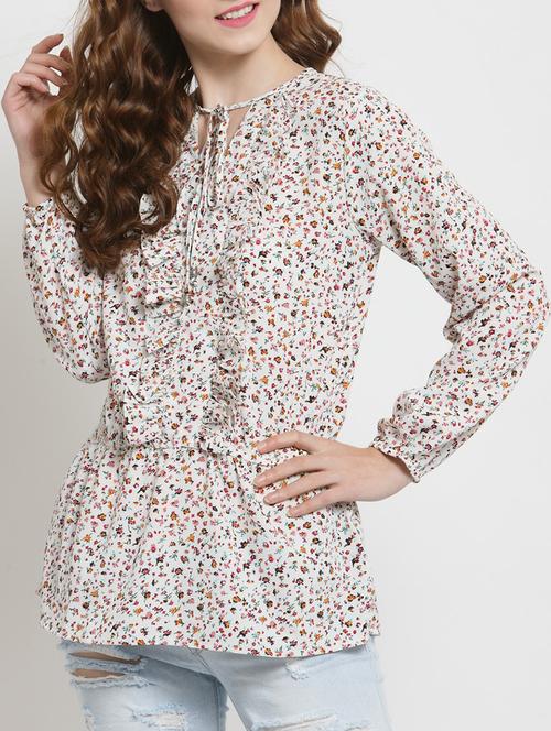 ditsy print ruffle detail top - 15451785 -  Standard Image - 0