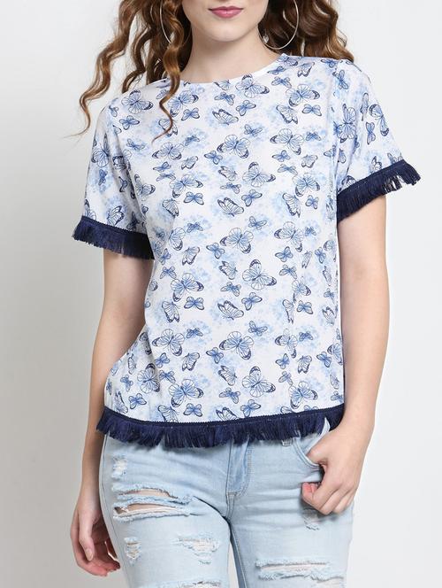 fringe lace butterfly print top - 15451790 - Standard Image - 0