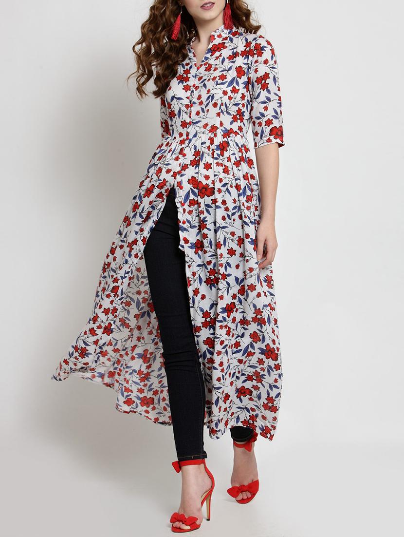 button detail pleated floral tunic - 15451793 - Zoom Image - 0