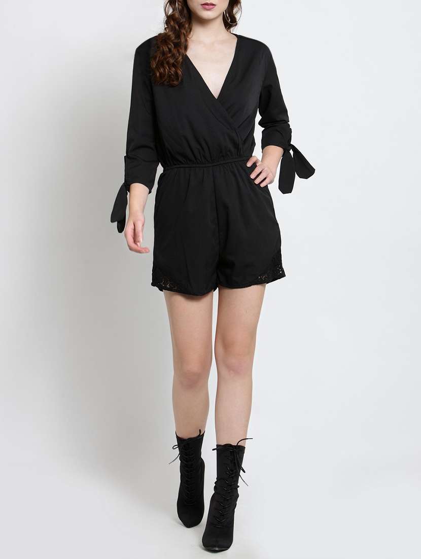 lace yoke wrap romper - 15451795 -  Standard Image - 3