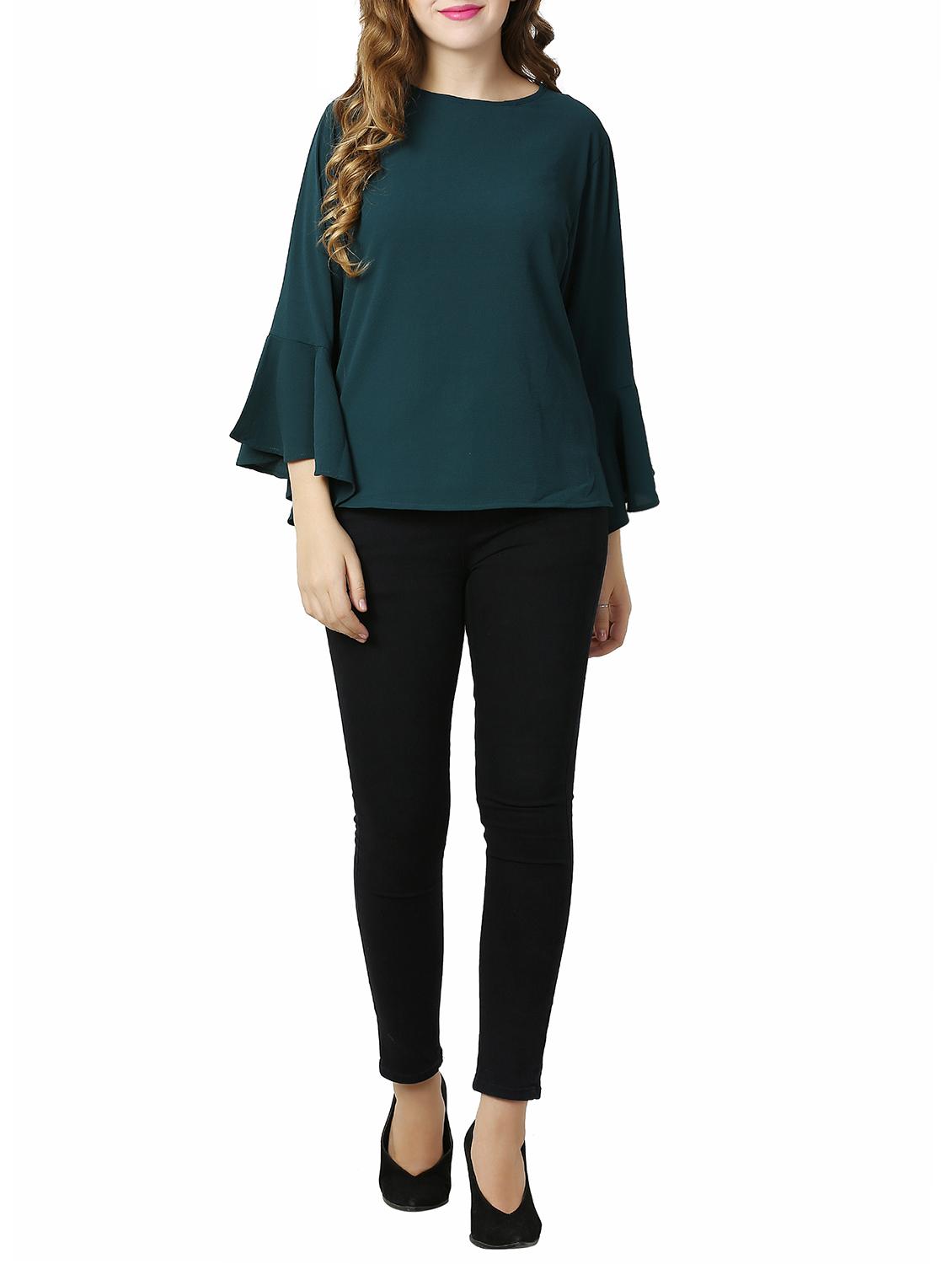 bell sleeved keyhole back top - 15452460 - Standard Image - 3