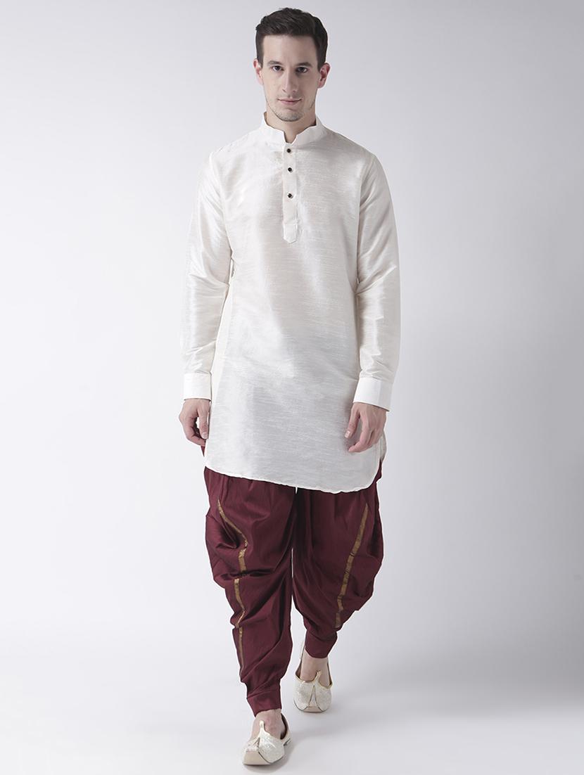 white silk blend dhoti kurta set - 15453015 - Zoom Image - 0