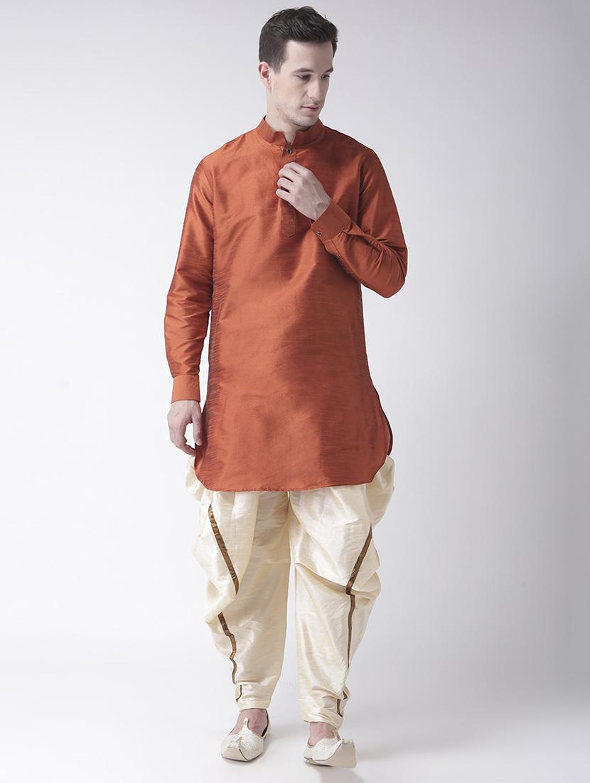 brown silk blend dhoti kurta set - 15453030 - Zoom Image - 0