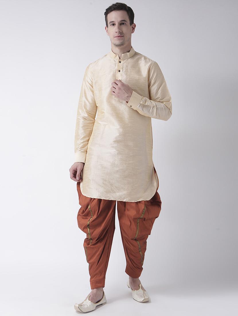 cream silk blend dhoti kurta set - 15453033 - Zoom Image - 0
