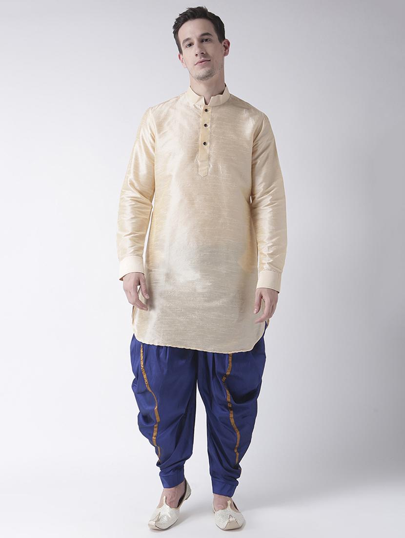 cream silk blend dhoti kurta set - 15453037 - Zoom Image - 0