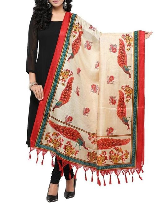 red khadi dupatta - 15454558 - Standard Image - 0