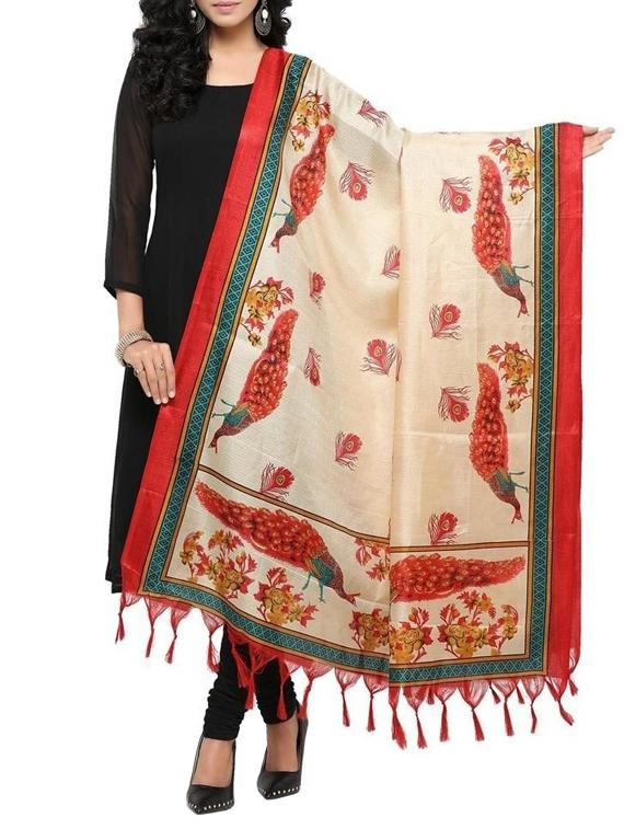 red khadi dupatta - 15454558 - Zoom Image - 0