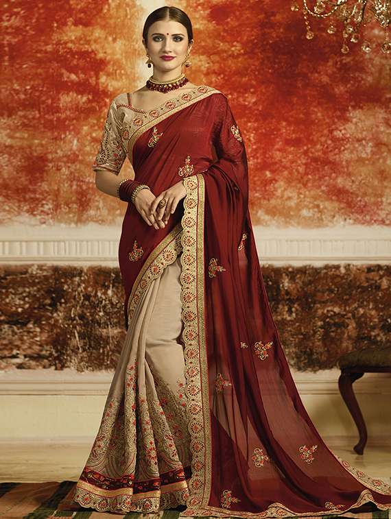 zari embroidered half & half saree with blouse