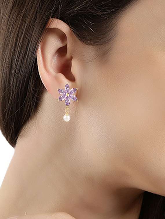 purple gold tone drop earrings