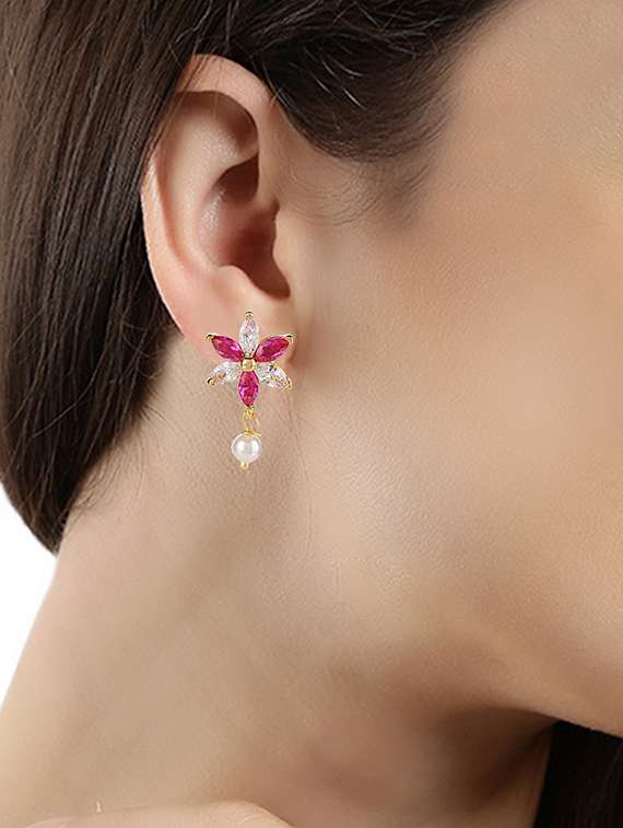 pink gold tone drop earrings