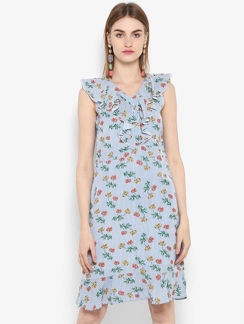 ruffle detailed striped printed dress - 15455948 -  Zoom Image - 0