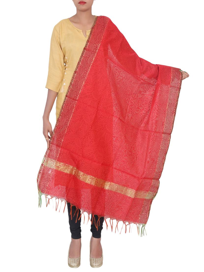 red chanderi dupatta - 15456938 -  Zoom Image - 0
