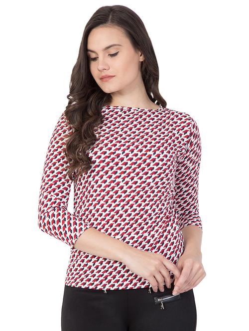 printed boat neck top - 15458207 -  Standard Image - 0
