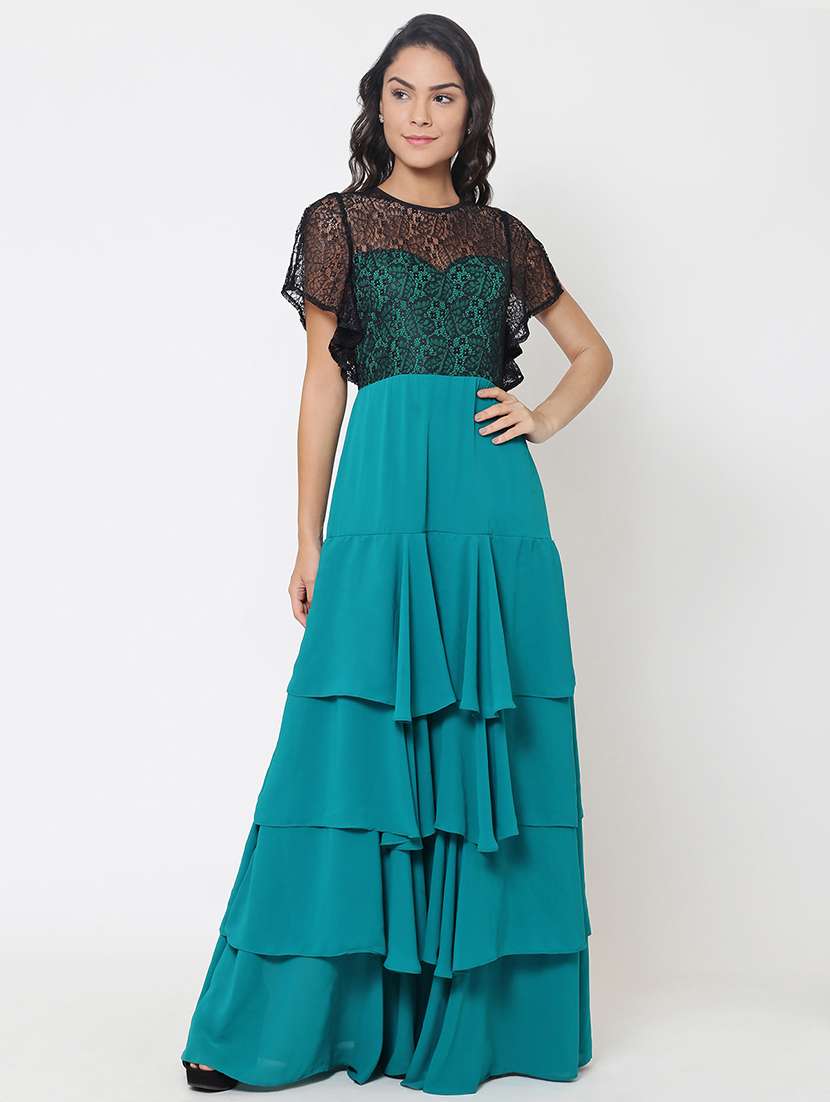 laced neck falling layered maxi dress