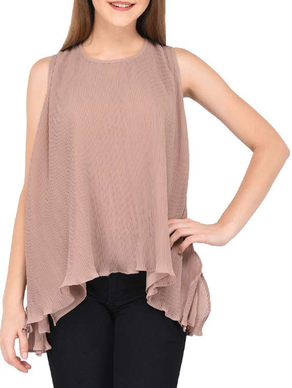 women mauve regular fit accordion pleat asymmetric top