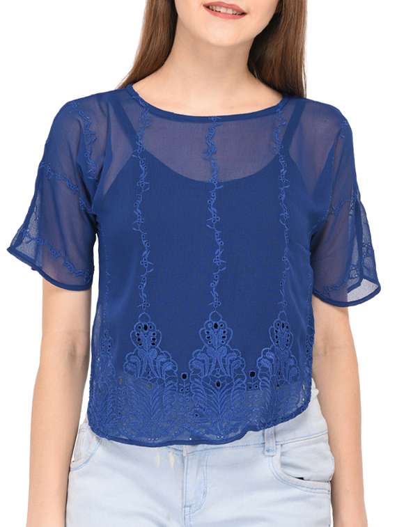 embroidered schiffli sheer top