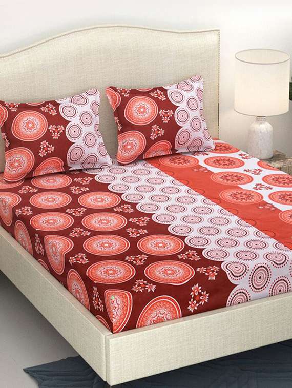 printed cotton double bedsheet with 2 pillow covers