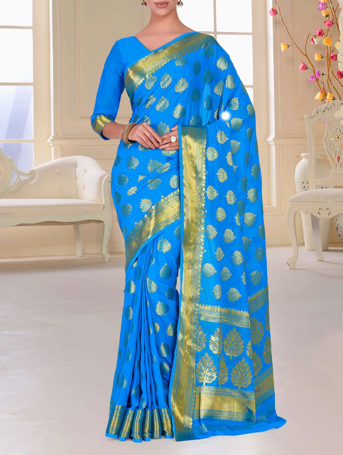 gold zari motif kanjivaram saree