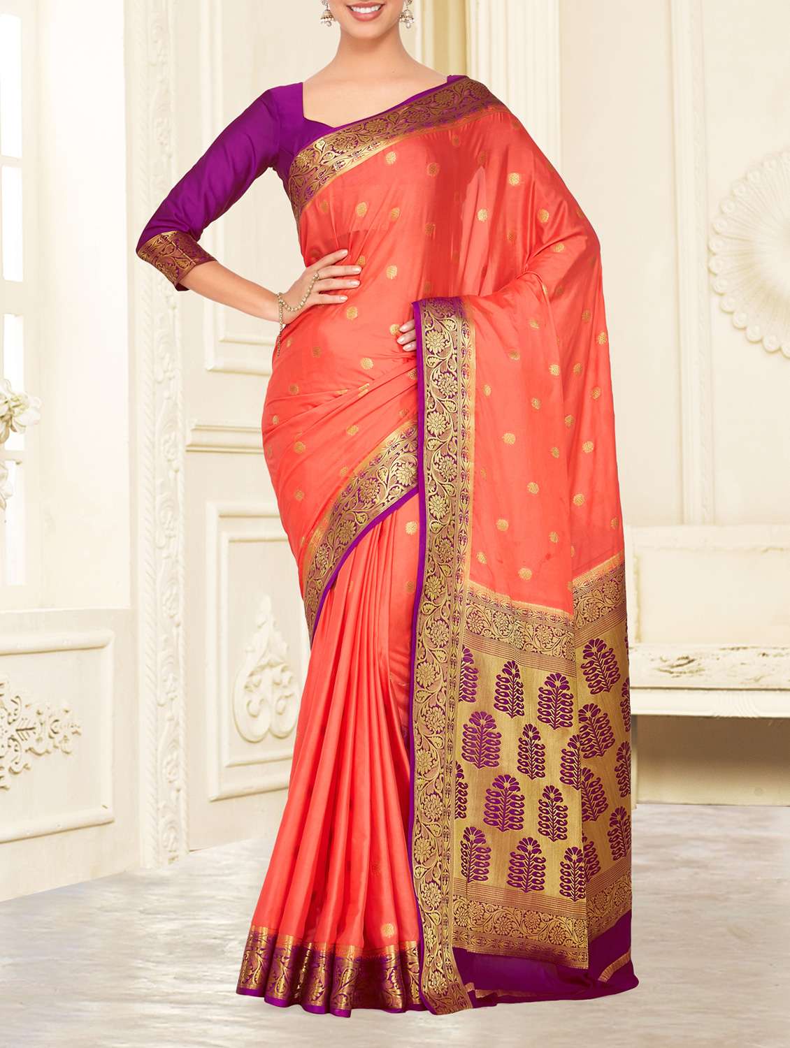 contrast zari pallu kanjivaram saree