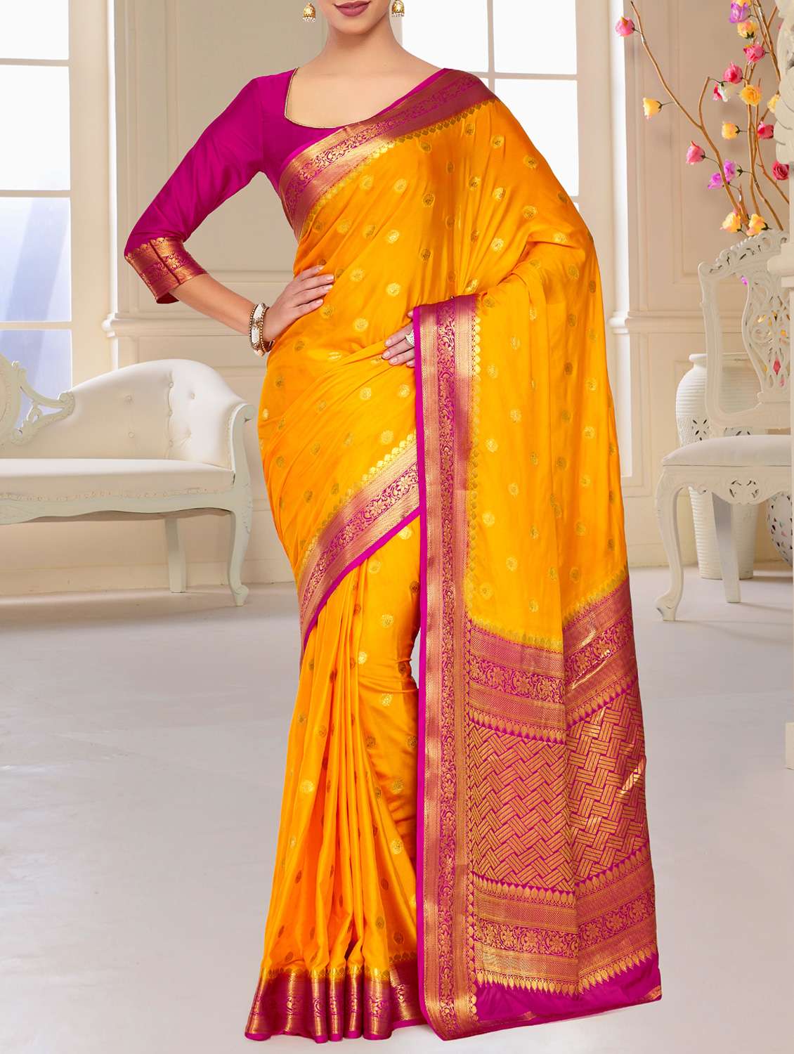 gold zari motif kanjivaram saree