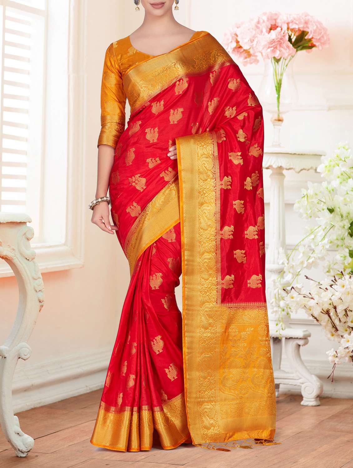 contrast border conversational kanjivaram saree