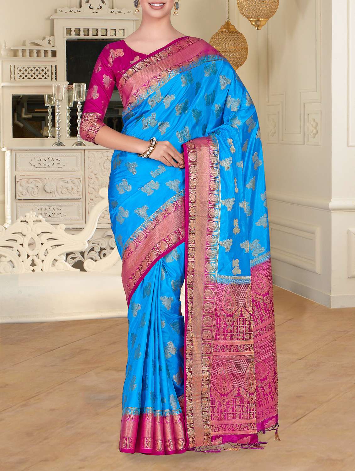 contrast border conversational kanjivaram saree