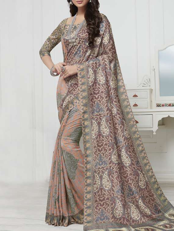 paisley printed half & half saree with blouse