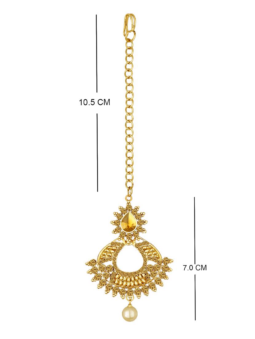 gold tone earrings & maang teeka set - 15464663 - Standard Image - 3