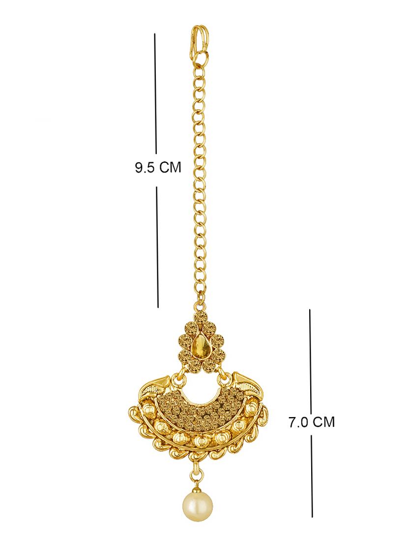 gold tone earrings & maang teeka set - 15464665 - Standard Image - 3
