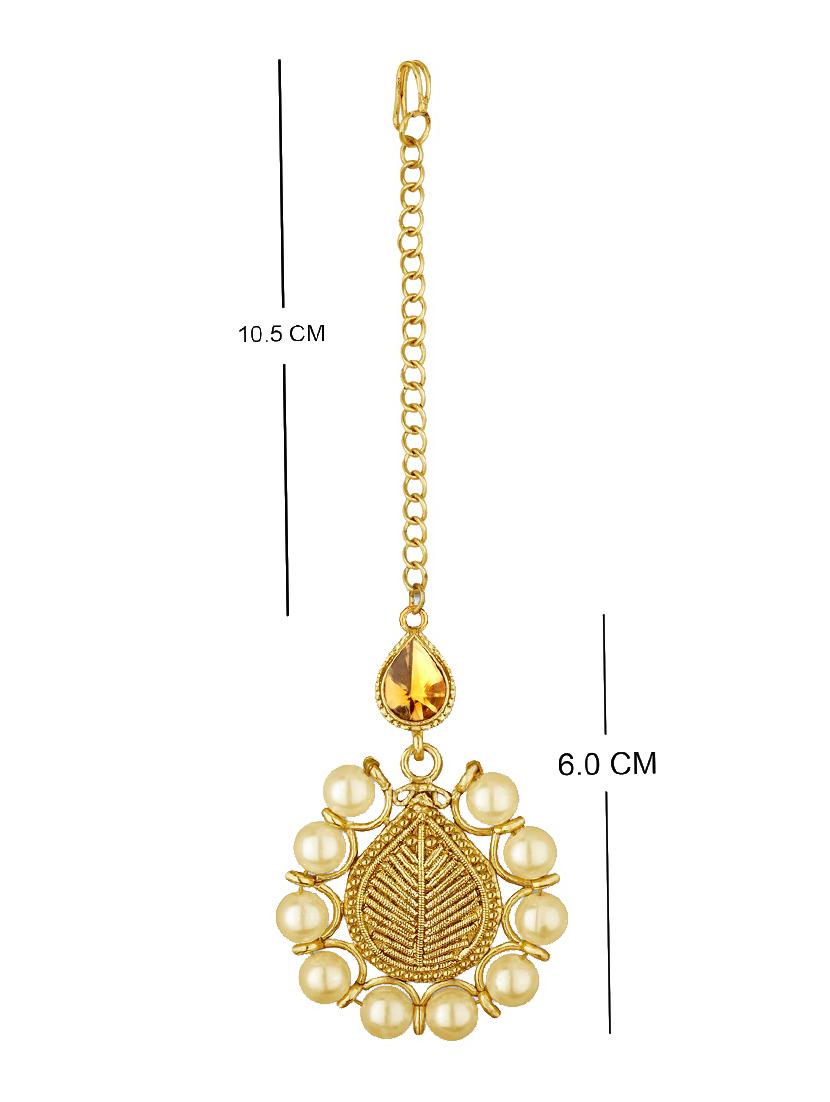 gold tone pearl earrings & maangteeka set - 15464666 - Standard Image - 3