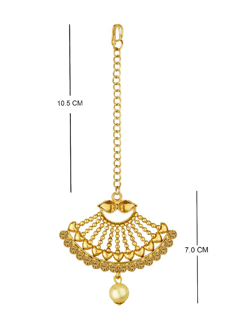 gold tone pearl earrings & maangteeka set - 15464667 - Standard Image - 3