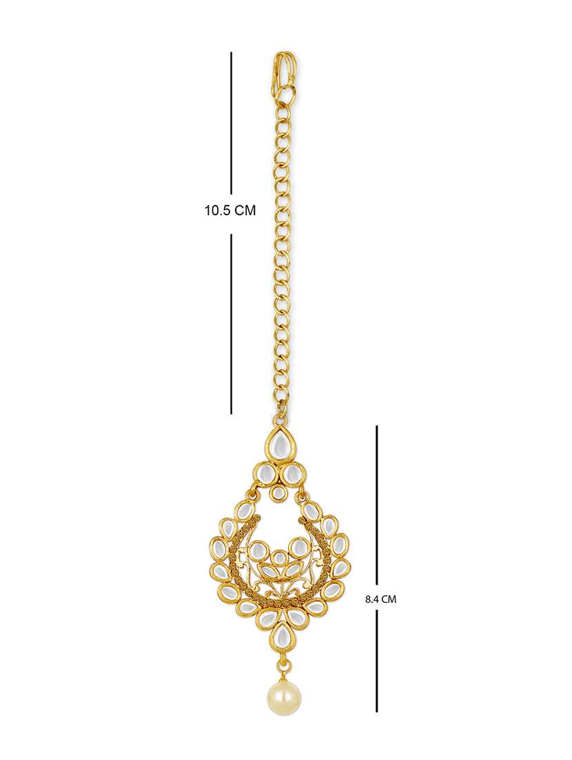gold tone stone earrings & maangteeka set - 15464671 - Standard Image - 3