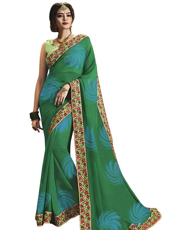 contrast border embroidered saree with blouse - 15465693 -  Zoom Image - 0