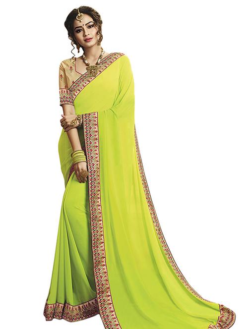contrast border embroidered saree with blouse - 15465695 -  Standard Image - 0