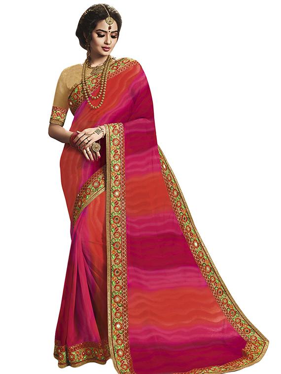 contrast border embroidered saree with blouse - 15465696 -  Zoom Image - 0