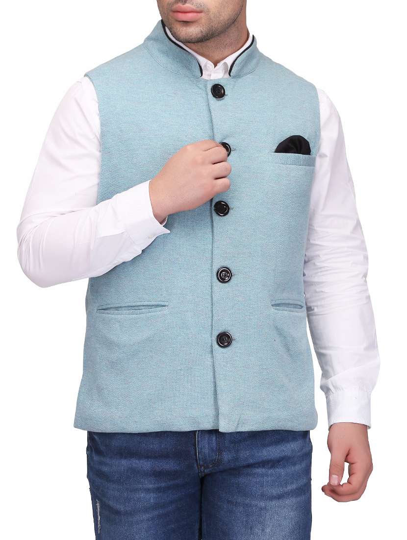 blue cotton nehru jacket