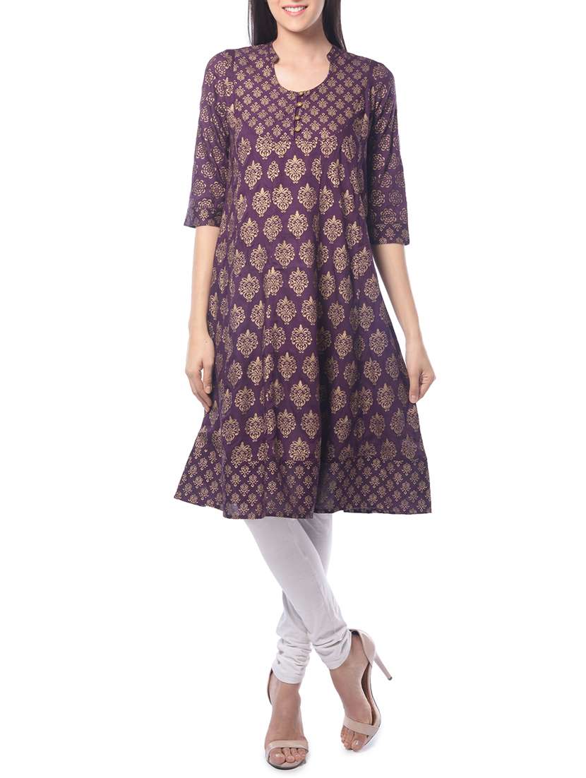 a-line foil print kurta - 15466309 -  Standard Image - 3