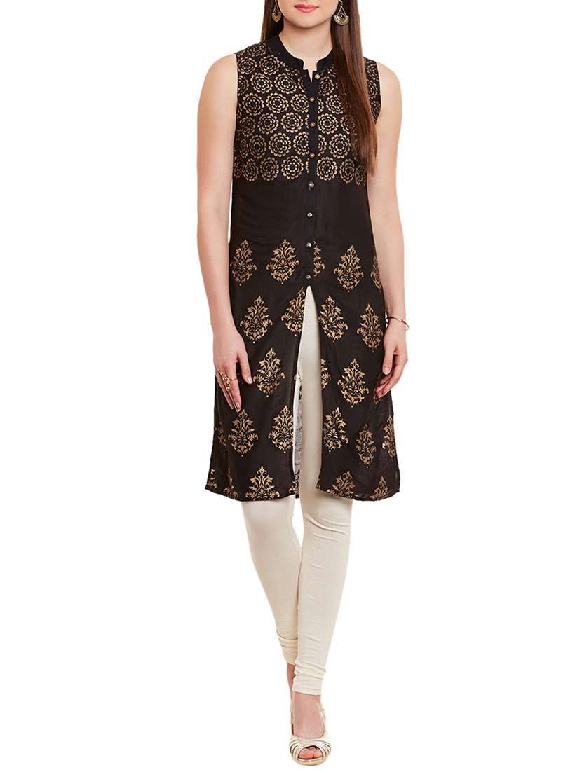 foil print high slit kurta - 15466311 -  Standard Image - 3