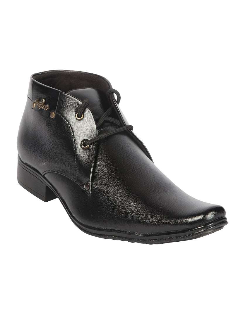 black leatherette lace-up derbys