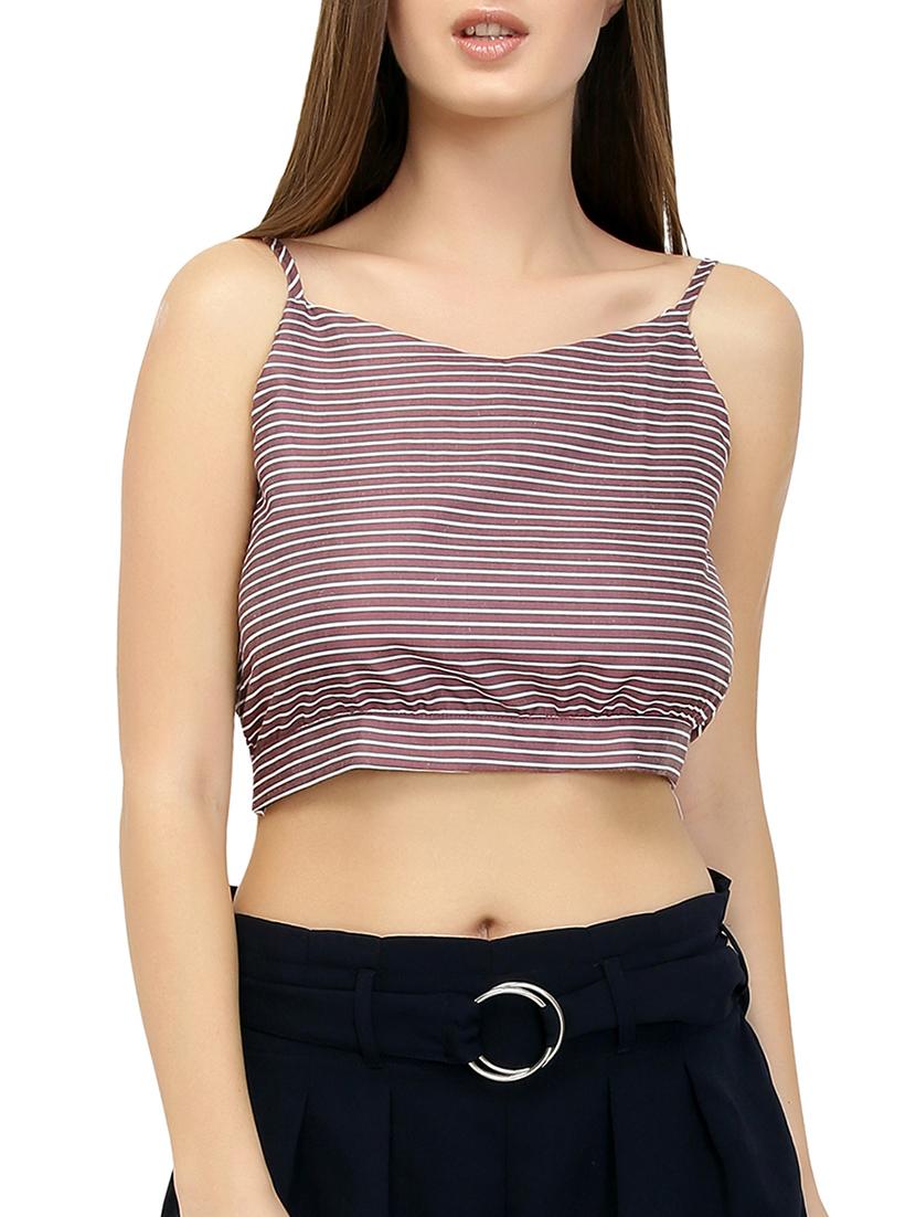 tie knot back striped crop top - 15468150 -  Zoom Image - 0