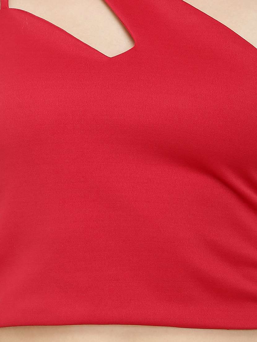 single shoulder cutout detail crop top - 15468152 -  Standard Image - 3