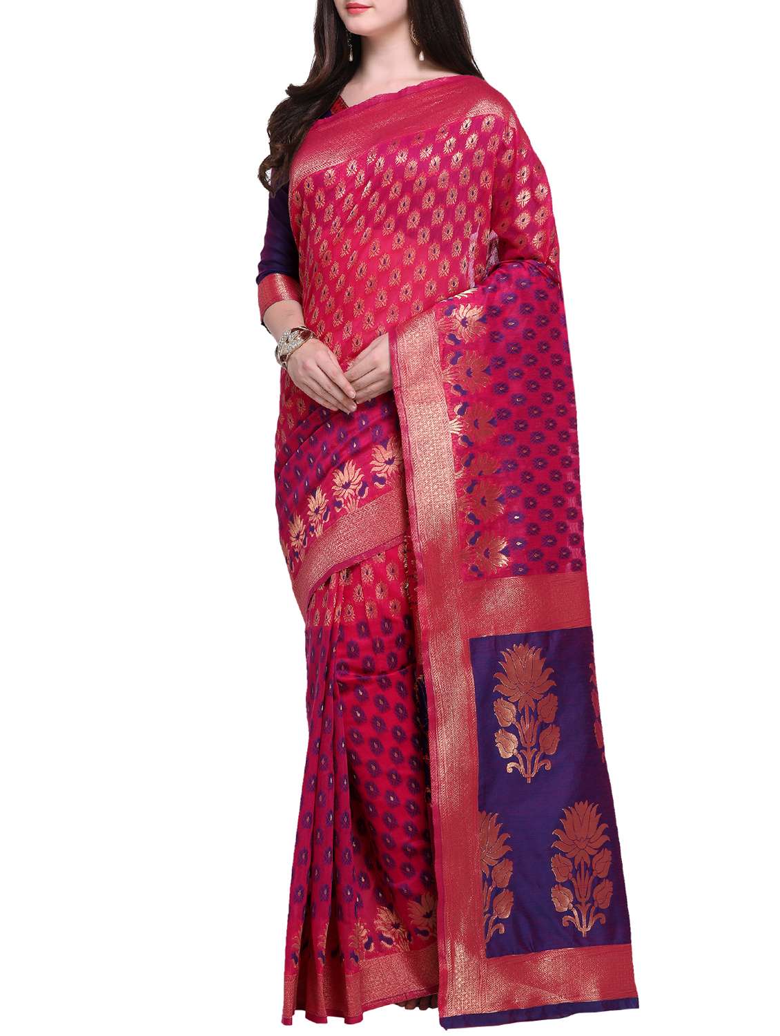 women's self design pink colored saree