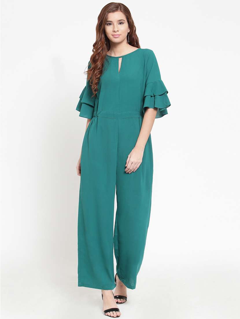 key-hole neck layer sleeved jumpsuit