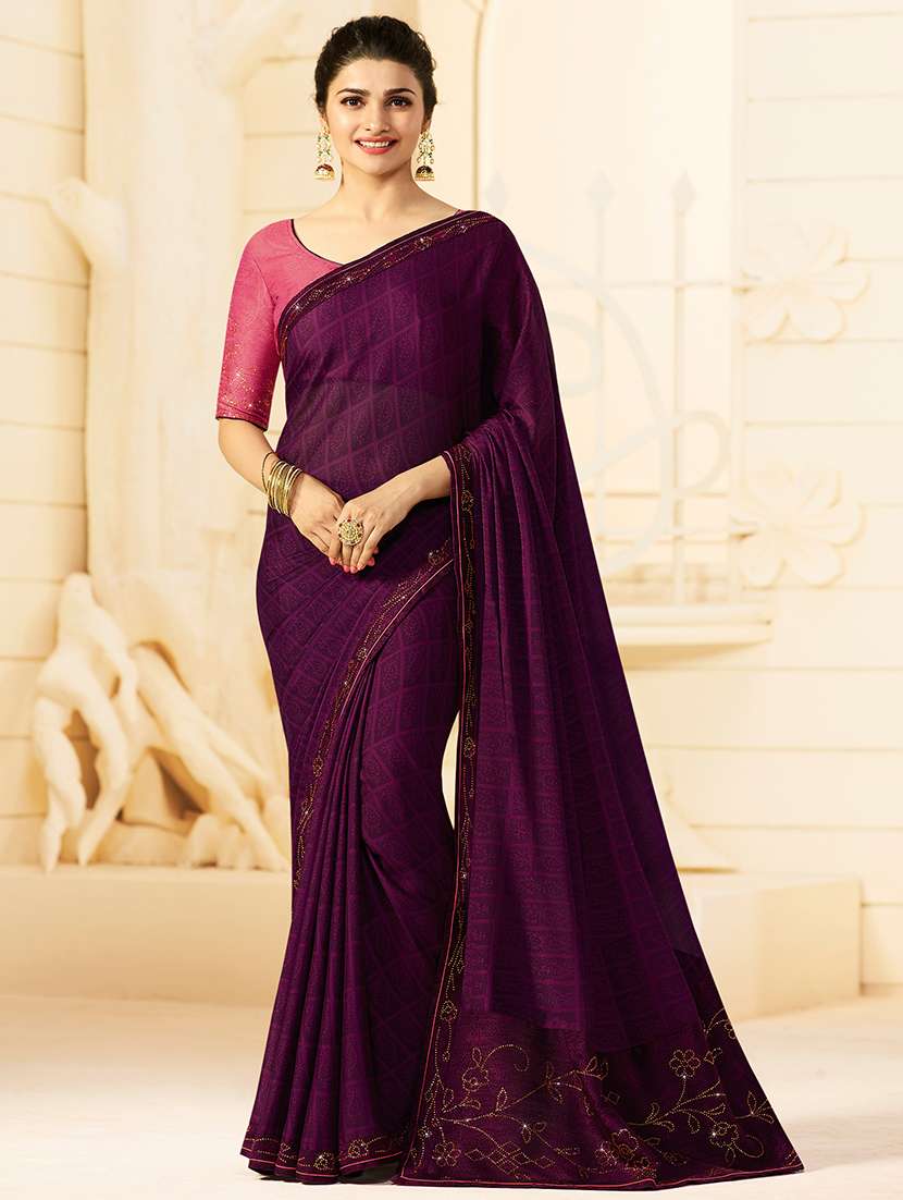 embellished lace paisley printed saree with blouse