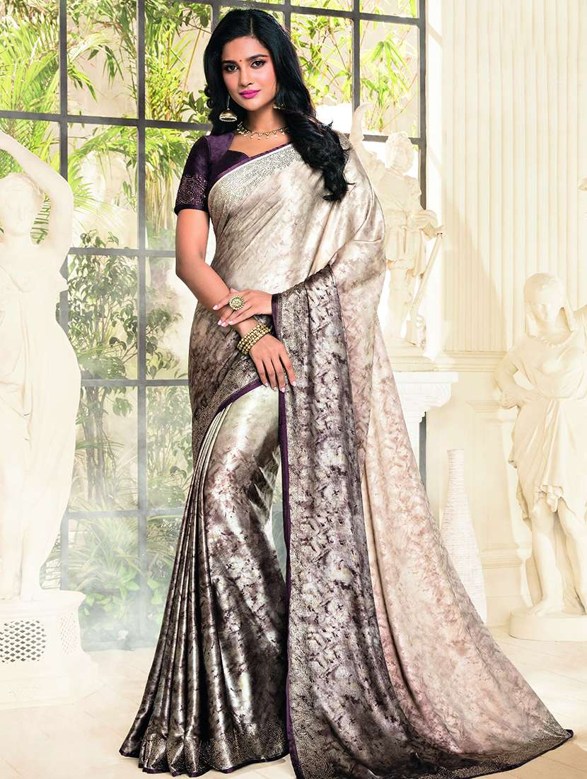 abstract embellished beige saree with blouse